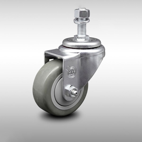 3 Inch SS Gray Polyurethane Wheel Swivel 1/2 Inch Threaded Stem Caster SCC